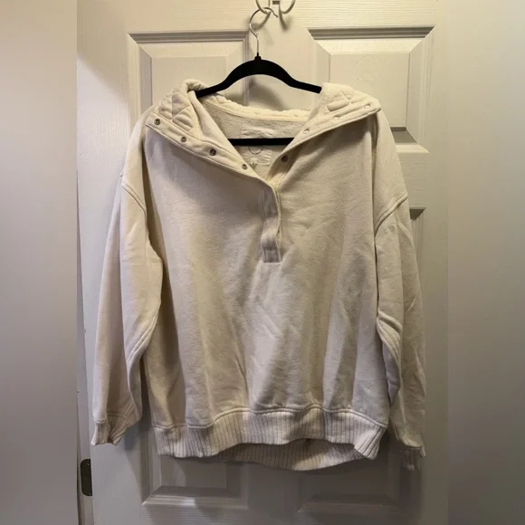 aerie Cream Half Button Pullover Sweatshirt - Picture 1 of 3